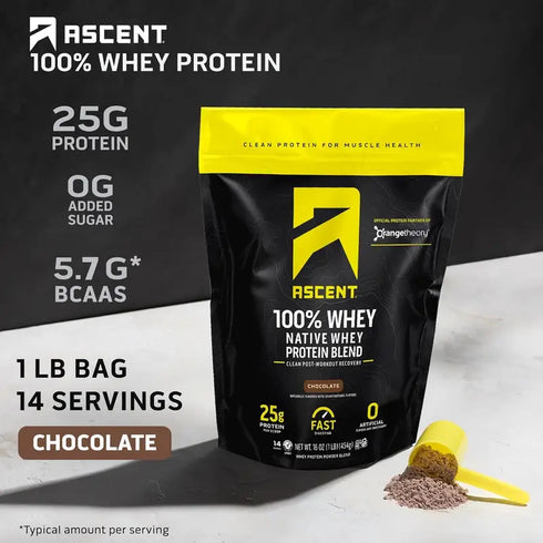 Ascent 100% Whey, Native Whey Protein Blend, Chocolate, 4.25 lbs
